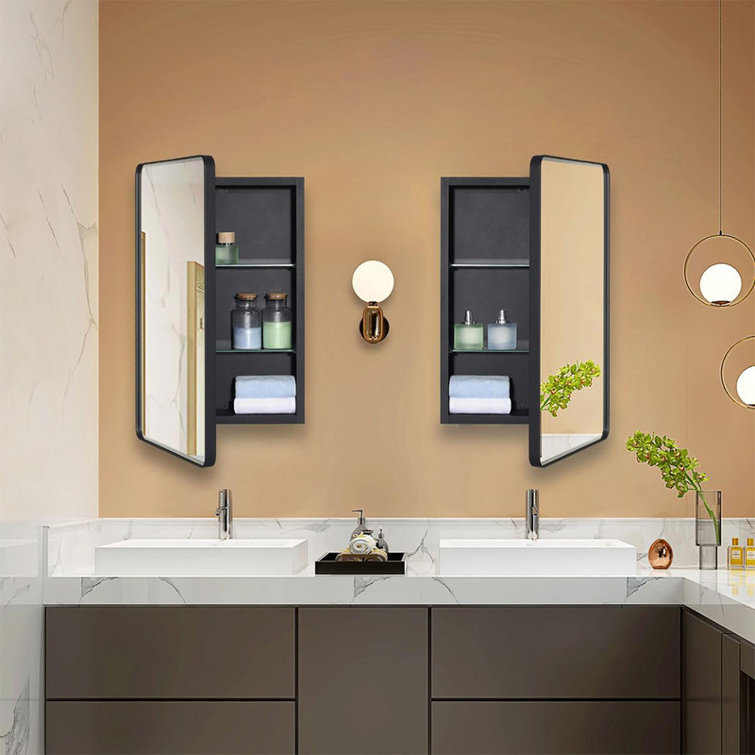 Latitude Run® Black Bathroom Mirror Medicine with Round Corner